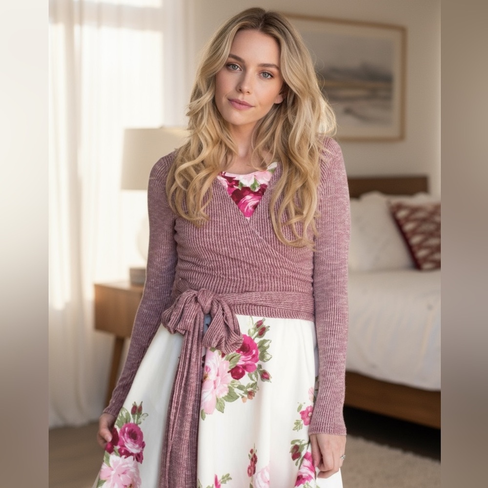 NEW•1X-3X•TCB Rose’ Wrap Ballet Style Ribbed Sweater